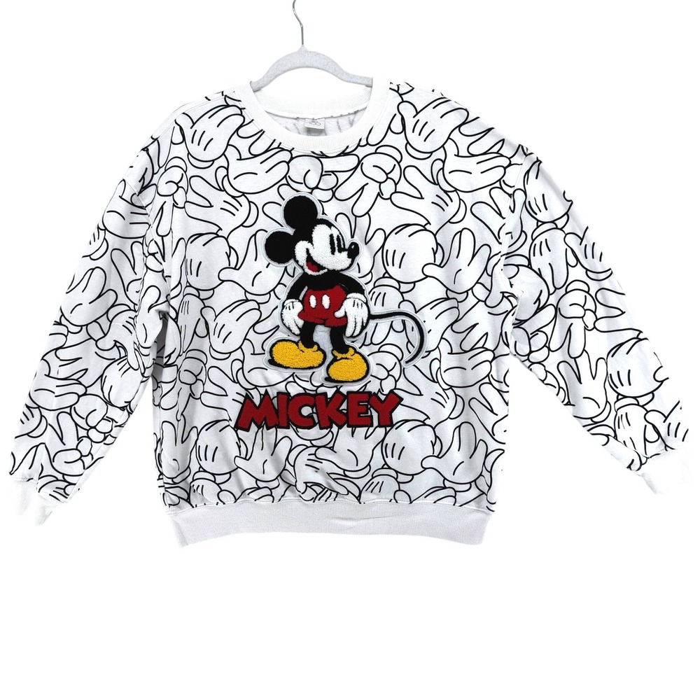 Disney 100 Sweatshirt Women XL White Mickey Mouse Glove Disney Adult Theme Park